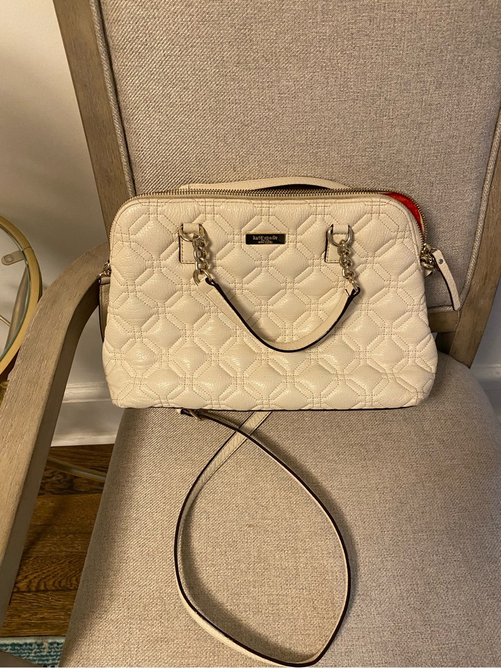 Kate Spade Cream Quilted Dome Satchel with Chain Handles